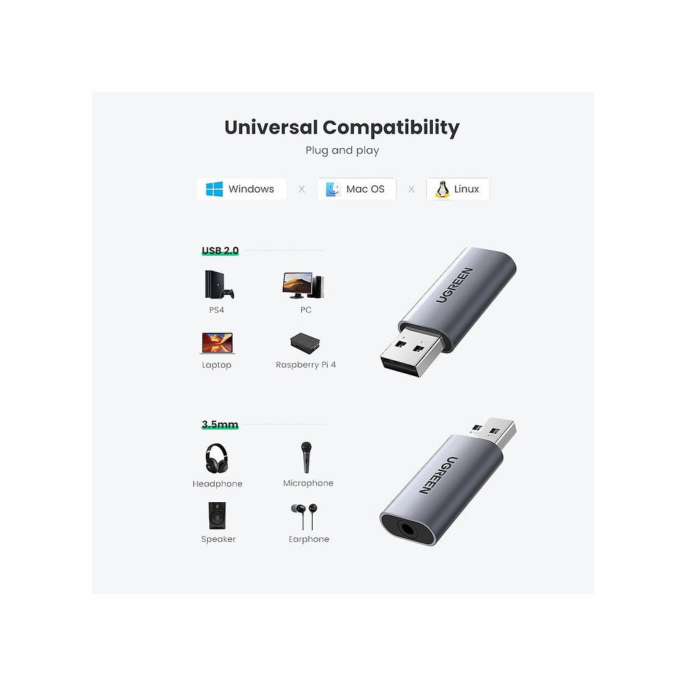 يوجرين - محول بطاقة الصوت USB إلى 3.5mm