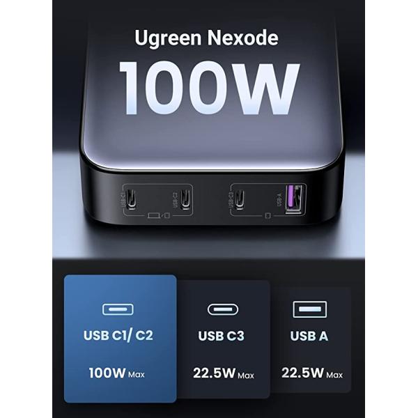 UGreen Nexode USB C Charger 100W GaN Desktop Charger 4 Ports