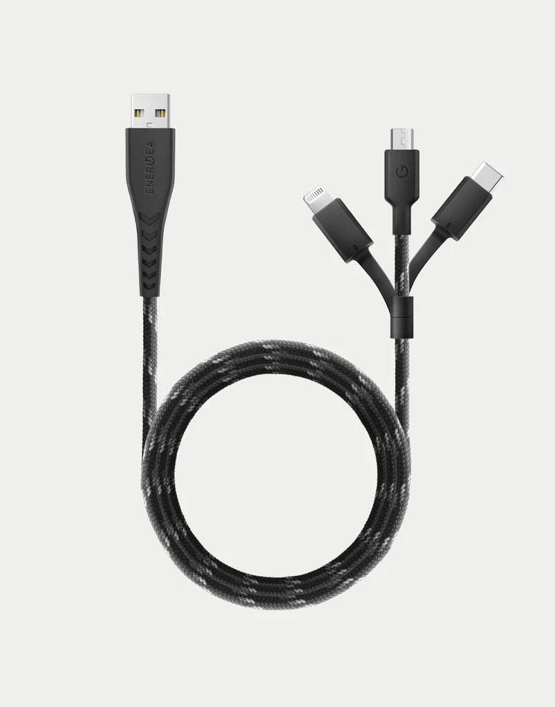 ENERGEA NYLOFLEX 3-IN-1 MICRO USB + LIGHTNING + USB-C CHARGE & SYNC CABLE