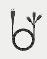 كابل شحن ومزامنة 3 في 1 NYLOFLEX MICRO USB + LIGHTNING + USB-C من ENERGEA