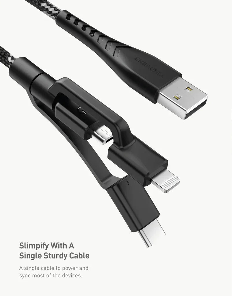 كابل شحن ومزامنة 3 في 1 NYLOFLEX MICRO USB + LIGHTNING + USB-C من ENERGEA