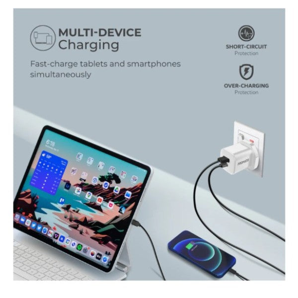 Promate 33W Power Delivery GaNFast™ Charging Adapter, White - PowerPort-33