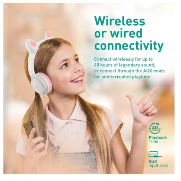 PROMATE Panda Kawaii Style Wireless Kids Headphones - 1000mAh / Bubble Gum