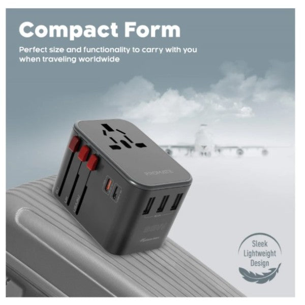 Promate 36W Smart Charging Surge Protected Universal Travel Adapter