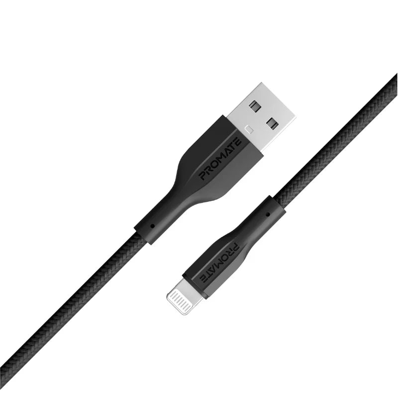 PROMATE - xCord-Ai 1M High Tensile Strength Data & Charge Cable for Apple Devices - Black