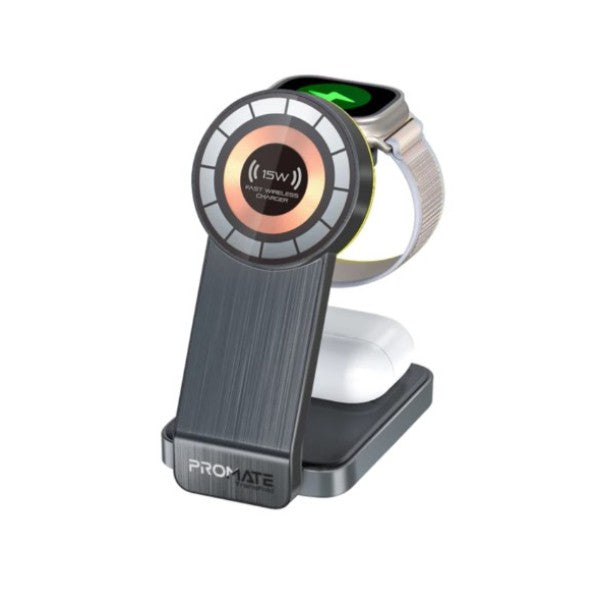 محطة شحن لاسلكي شفافة قابلة للطي 3 في 1 من بروميت، متوافقة مع ماج سيف، مزودة بإضاءة ليلية - ترانسفولد