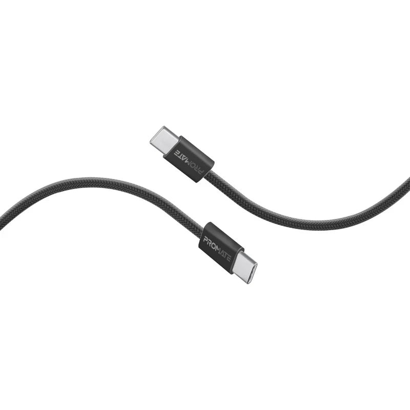 PROMATE 1.2M Ultra-Fast 60W Power Delivery USB-C Fabric Braided Cable - Black