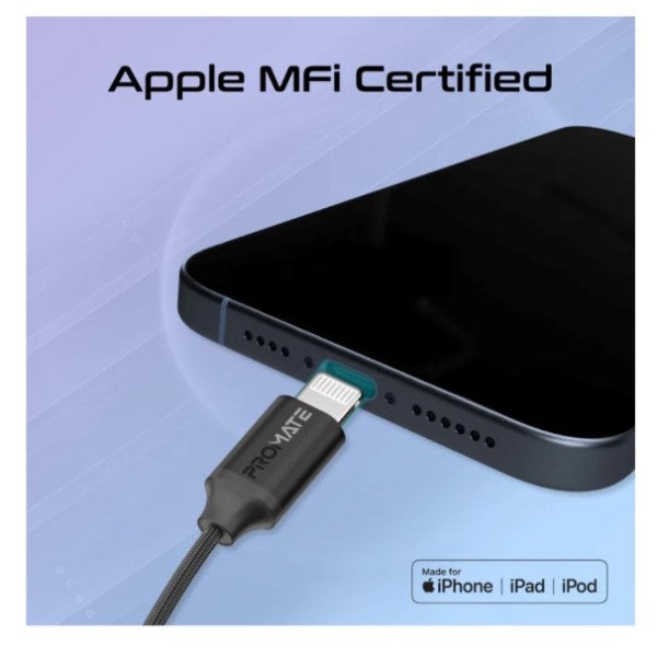 Promate MFI Certified Ergonomic In-Ear Wired Mono Earphone with Lightning Connector, Black