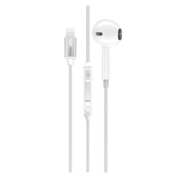 PROMATE MFI Certified Ergonomic In-Ear Wired Mono Earphone with Lightning Connector - White