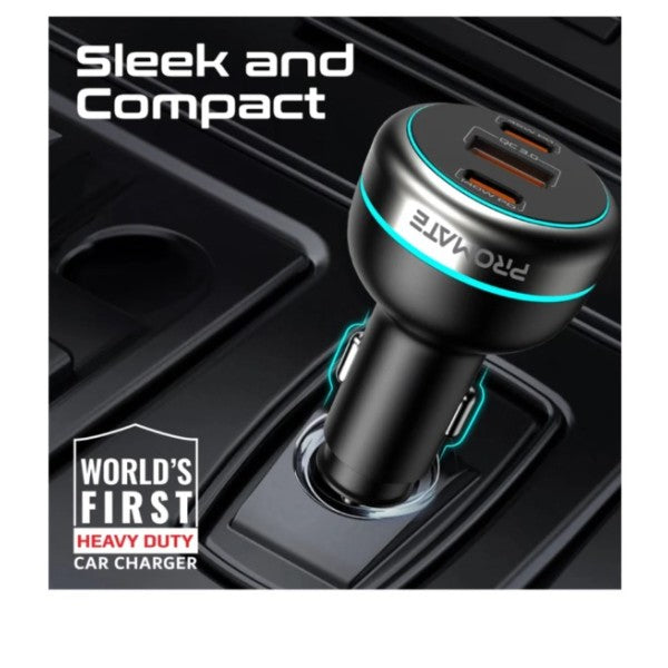 Promate 230W RapidCharge™ Car Charger with Dual Power Delivery and Quick Charge Ports - PowerDrive