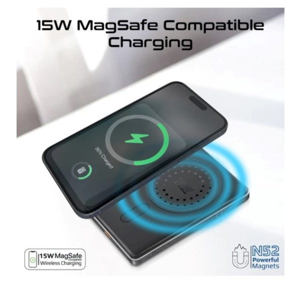 باور بانك بروميت 5000 مللي أمبير، مصنوع من الألومنيوم فائق النحافة، متوافق مع تقنية ماج سيف للشحن اللاسلكي، BLADE-5 - أزرق