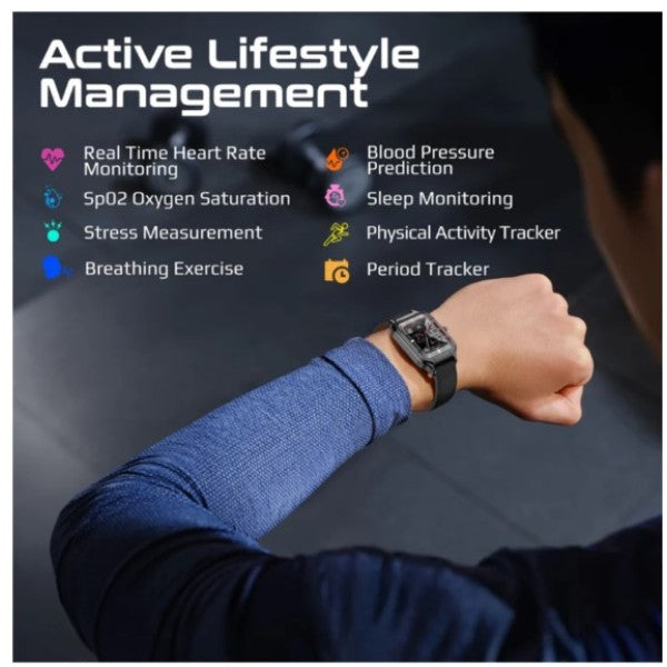 Promate ActivLife Curved AMOLED Screen Smartwatch with Bluetooth Calling, Black