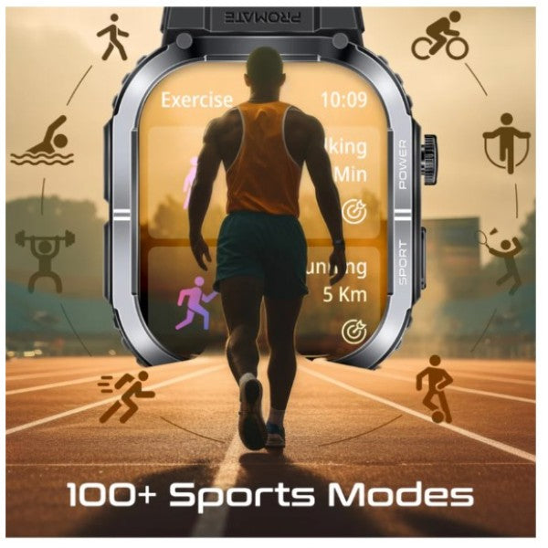 Promate SportFit Tough-Built Smartwatch with Bluetooth Calling, Black
