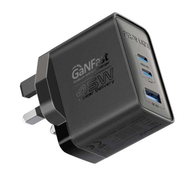 Promate 45W Power Delivery GaNFast™ Charger with Quick Charge 3.0 - POWERPORT-45
