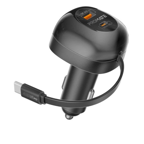 62W Multi-Port Car Charger with Retractable USB-C Cable