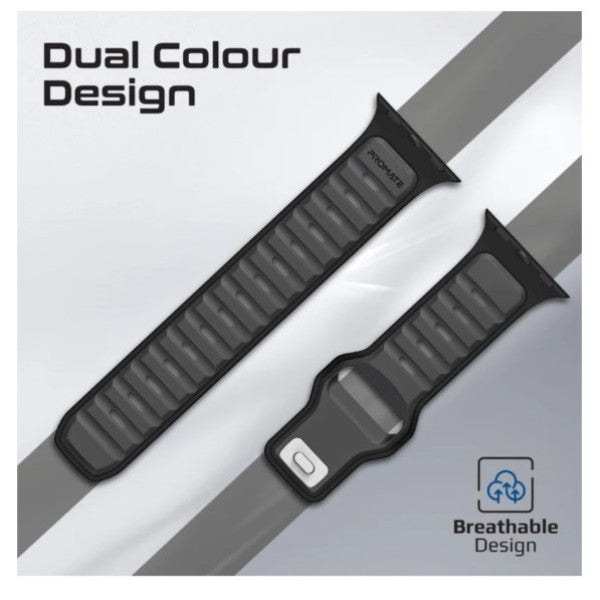 Promate Durable Two-Toned Silicone Sporty Apple Watch Band, Black