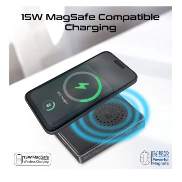 باور بانك بروميت بسعة 10000 مللي أمبير، مصنوع من الألومنيوم فائق النحافة، متوافق مع تقنية ماج سيف للشحن اللاسلكي، BLADE-10 - أزرق