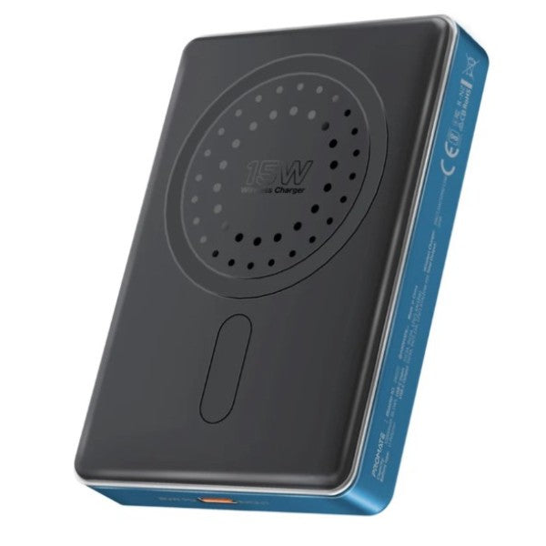 باور بانك بروميت بسعة 10000 مللي أمبير، مصنوع من الألومنيوم فائق النحافة، متوافق مع تقنية ماج سيف للشحن اللاسلكي، BLADE-10 - أزرق