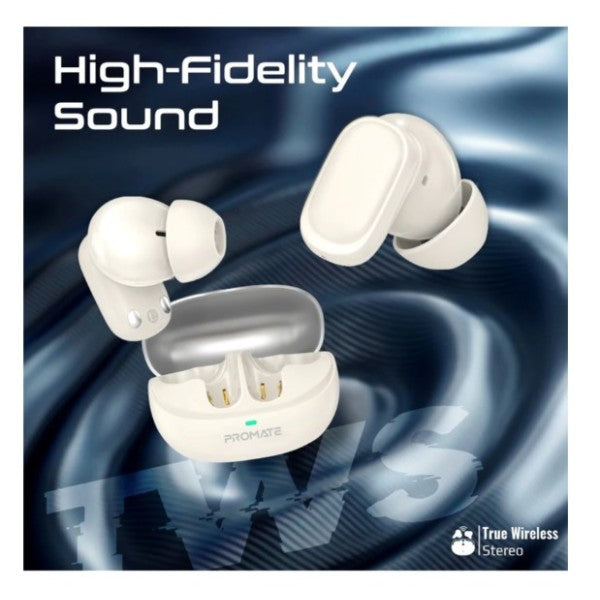 Promate High-Definition Lush-Pro TWS Earbuds with Intellitouch, White