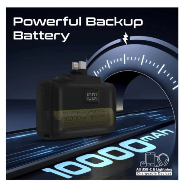 باور بانك بروميت بسعة 10000 مللي أمبير، فائق الصغر، سريع الشحن، مزود بموصل USB-C مزدوج قابل للطي وموصل Lightning، موديل POWERUP-10DUO - أسود