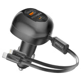 PROMATE 81W Multi-Port Car Charger with Retractable USB-C & Lightning Cables