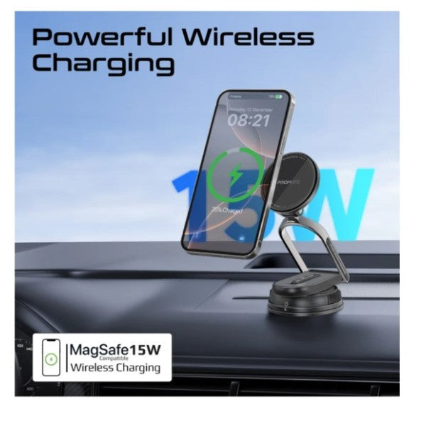 Promate Versatile Ultra-Thin Cradleless 15W MagSafe Compatible Car Charging Mount - MagNeo-15W
