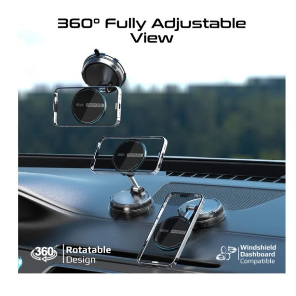 Promate 360° Cradleless 15W MagSafe Compatible SmartPhone Car Charger Mount - RevoMount