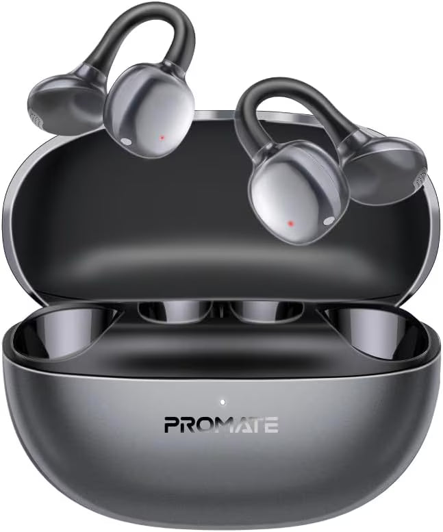 Promate AirClip-Pro True Wireless Earbuds, Open-Ear Design, Bluetooth 6.0, 12mm Drivers, IPX4 Sweat Resistant, 28H Battery Life (Black) - GulfStore.com