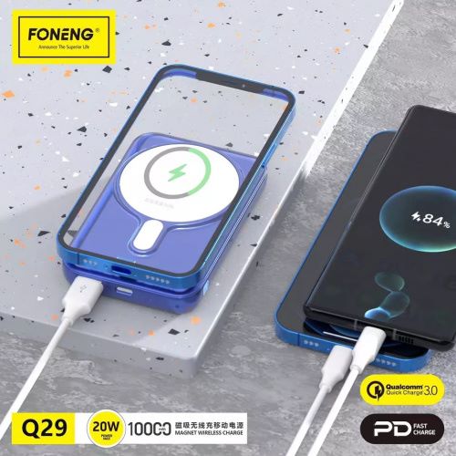 Foneng Magnetic Wireless Power Bank (10000 mAh) Q29-BLUQ29 - Blue