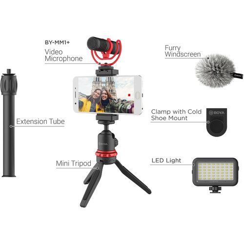 Boya BY-VG350 SMARTPHONE VLOGGER KIT PLUS WITH BY-MM1+MIC, LED LIGHT, AND ACCESSORIES