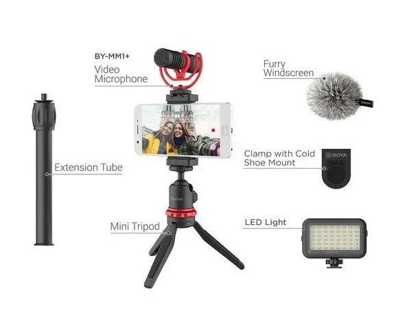 مجموعة BOYA BY-VG350 SMARTPHONE VLOGGER PLUS مع BY-MM1 وميكروفون وإضاءة LED وملحقات