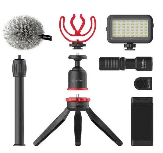 مجموعة BOYA BY-VG350 SMARTPHONE VLOGGER PLUS مع BY-MM1 وميكروفون وإضاءة LED وملحقات