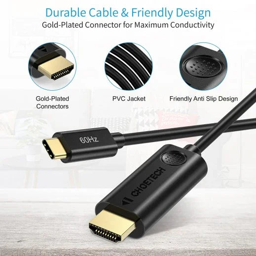 كابل Choetech Type-c إلى HDMI بطول 1.8 متر - أسود CH0019