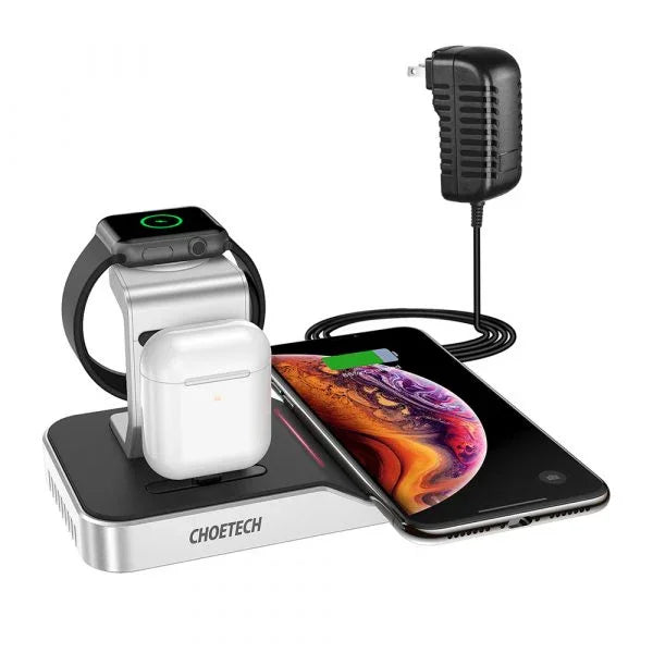 قاعدة شحن لاسلكية 4 في 1 من Choetech T316-UK - فضي