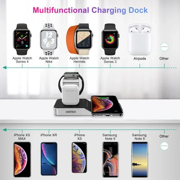 Choetech 4 in 1 MFI Wireless Charging Dock T316-UK – Silver