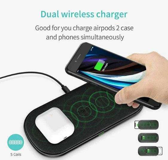 شاحن لاسلكي مزدوج سريع من Choetech T535-S بخمسة ملفات - أسود