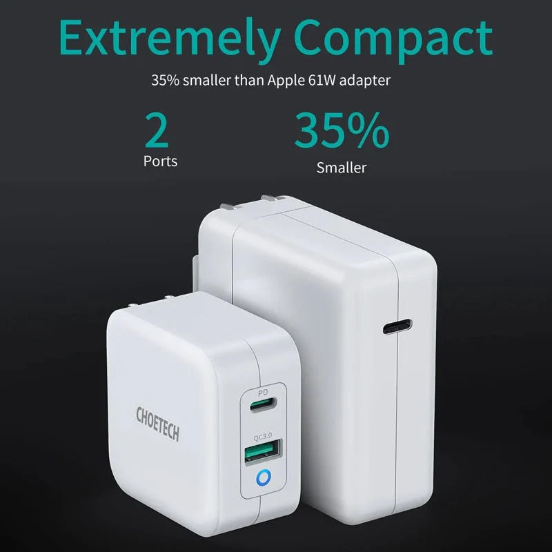 Choetech GaN Dual Port Charger - 65W / Type-C / White