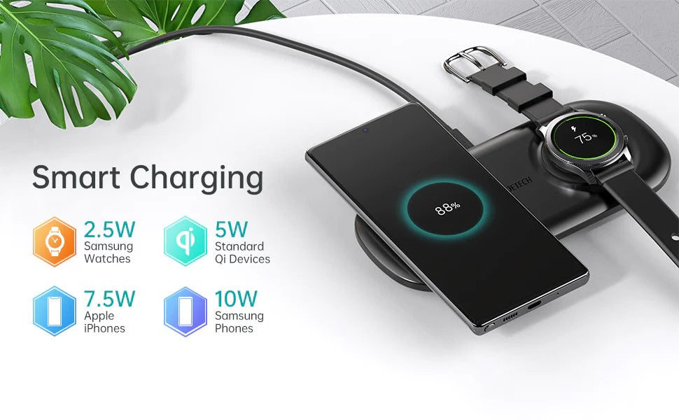 Choetech 2 in 1 Wireless Charger, 10W Max Wireless Charging Pad with Adapter for Galaxy Watch - T570