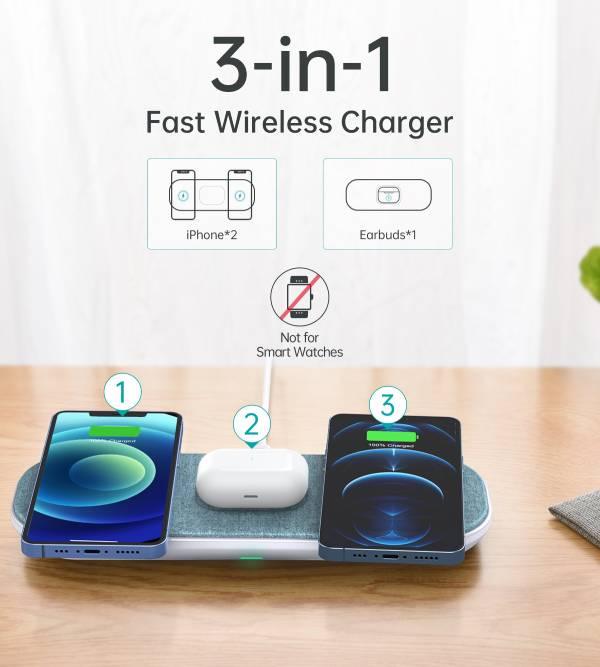لوحة شحن لاسلكية مغناطيسية 3 في 1 من Chotech T569-S – أخضر فاتح