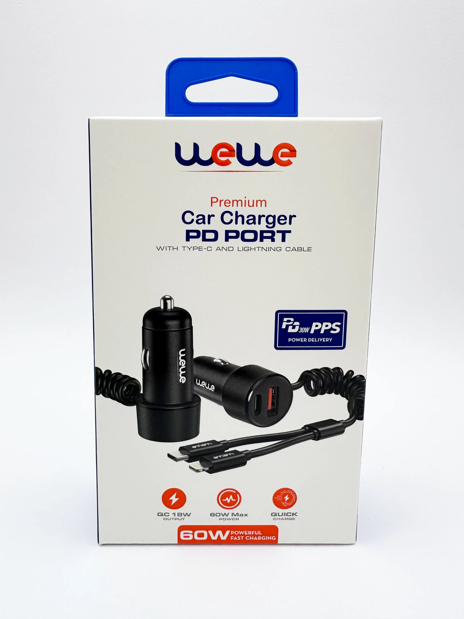 شاحن سيارة ممتاز من wewe بمنفذ PD مع كابل من النوع C وكابل Lightning - CV-006