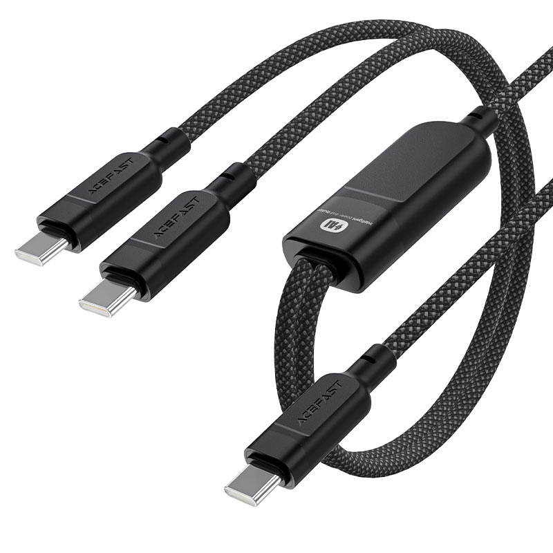 AceFast | 17674 | C5-11 | Usb C 2 In 1 100W Intelligent Balance Aluminum Alloy Connectors Charging Data Cable | Black