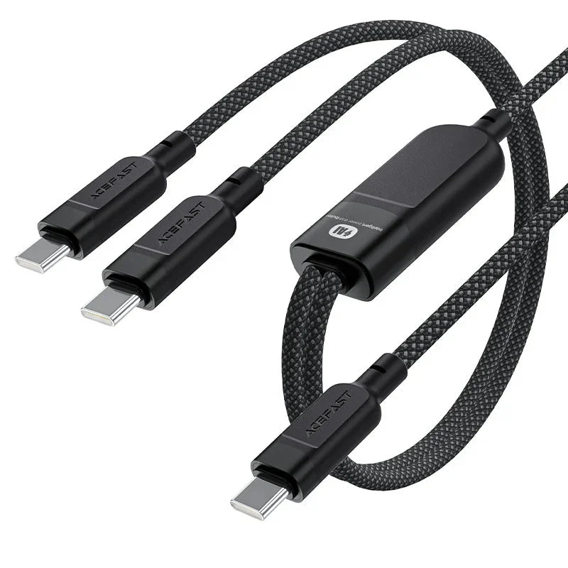 AceFast | 17674 | C5-11 | كابل شحن وبيانات USB C 2 في 1، 100 واط، ذكي التوازن، موصلات من سبائك الألومنيوم | أسود