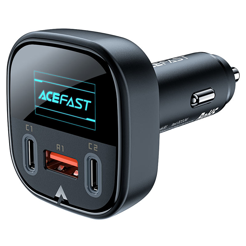 AceFast | 15881 | B5 | 101W (2C+A) Metal Car Charger With Oled Smart Display | Black