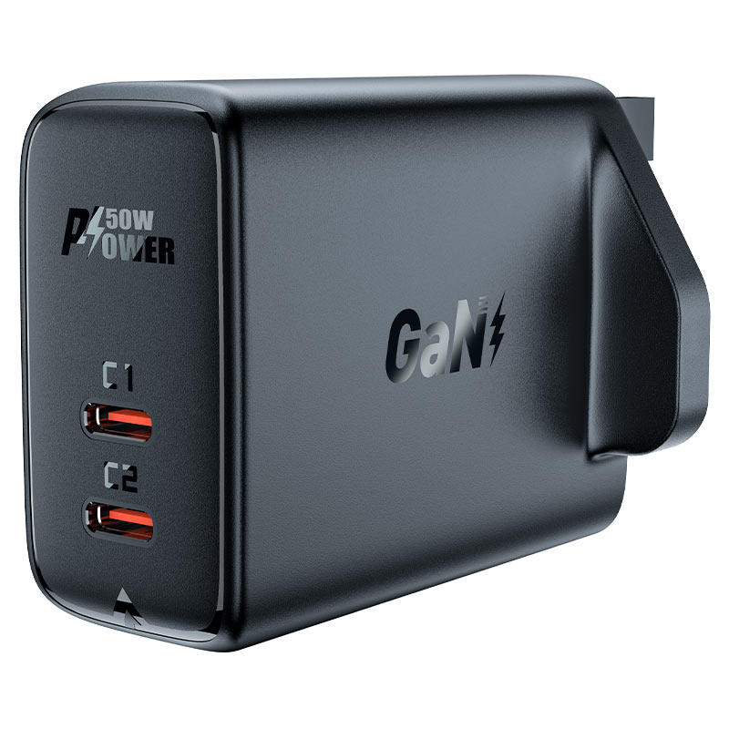 AceFast | 15873 | A32 | PD50W Gan (Usb C+Usb C) Dual Port Charger | UK | Black