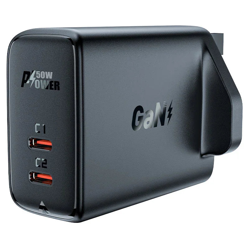 AceFast | 15873 | A32 | PD50W Gan (Usb C+Usb C) Dual Port Charger | UK | Black