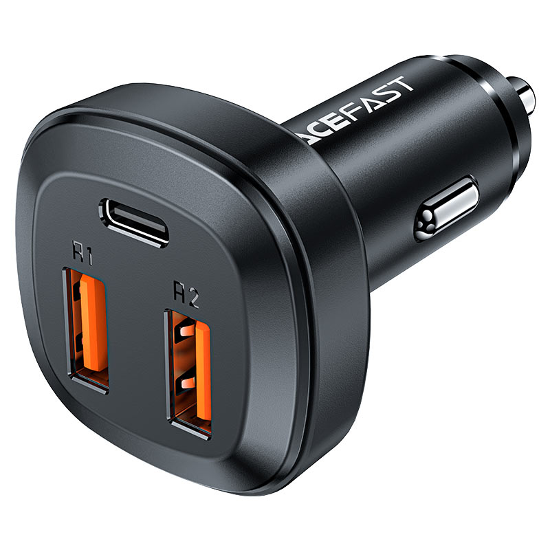 AceFast | 15879 | B9 | 66W(2Usb A+Usb C) Three Port Metal Car Charger | Black