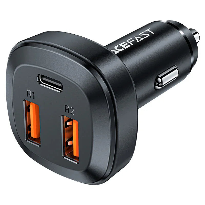 AceFast | 15879 | B9 | 66W(2Usb A+Usb C) Three Port Metal Car Charger | Black
