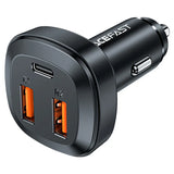 AceFast | 15879 | B9 | 66W(2Usb A+Usb C) Three Port Metal Car Charger | Black