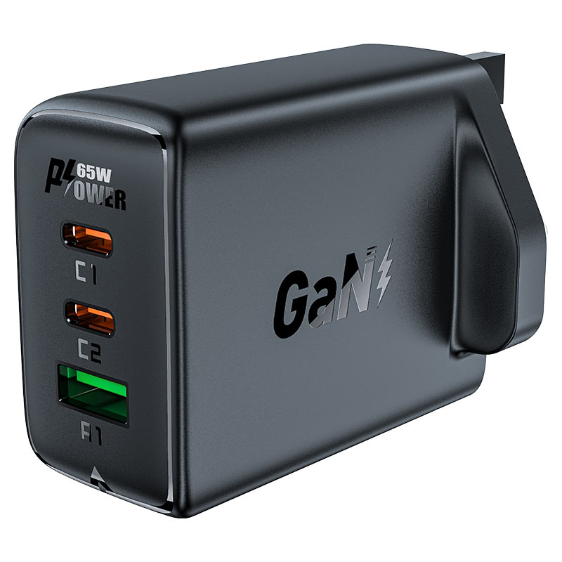 AceFast | 15871 | A44 | PD65W Gan (2*Usb C+Usb A) Charger | UK | Black