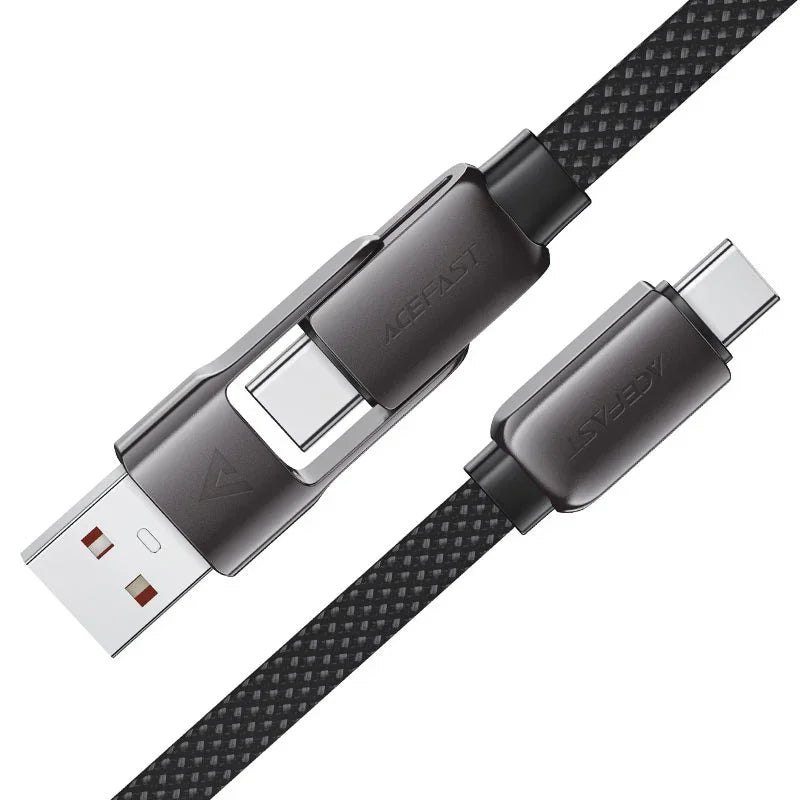 AceFast | 17964 | C13-04 | كابل شحن وبيانات USB A/USB C إلى USB C من سبائك الزنك | أسود